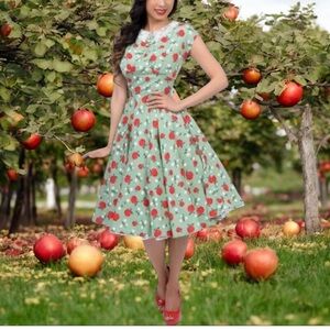 HELL BUNNY VIXEN APPLE PRINT SAGE GREEN VITAGE STYLE LACE COLLAR
PIN-UP 
M